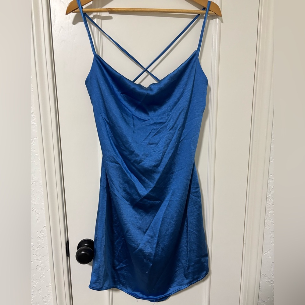 Kenzie x Francesca’s Adjustable blue mini dress